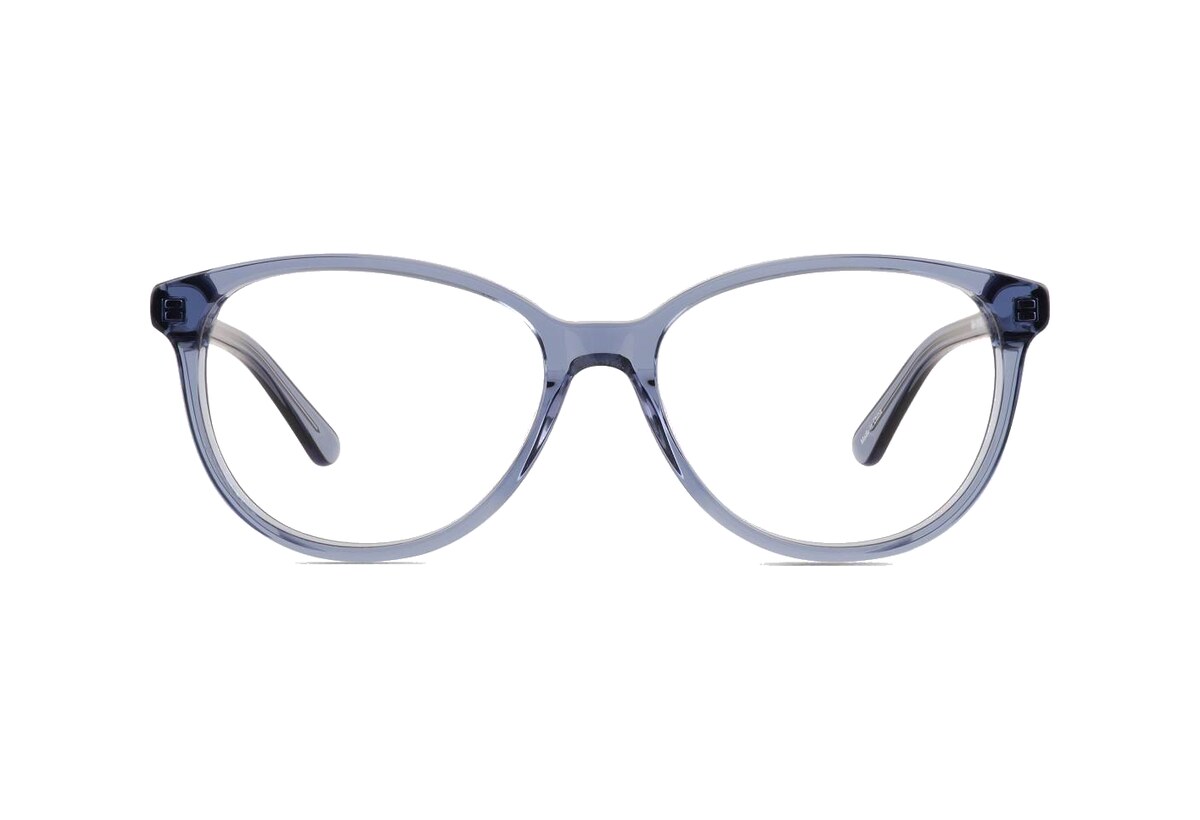 Translucent blue round acetate frame.